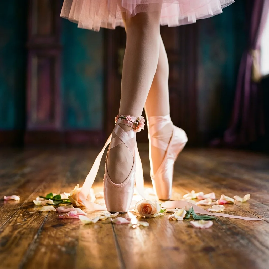 Ballet pointe shoes on studio floor